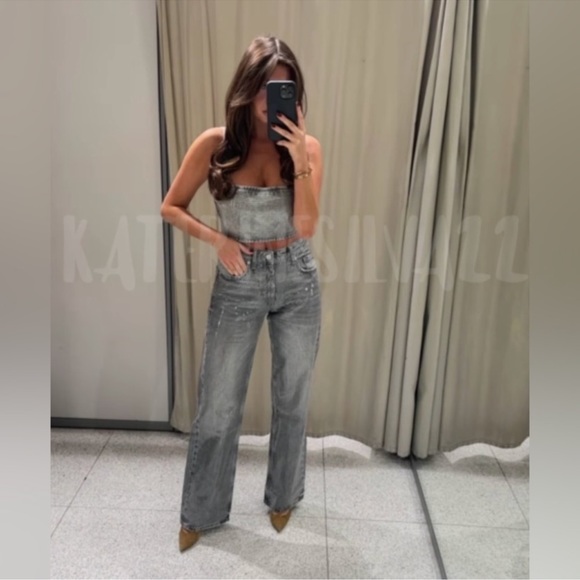 Size 4 | ZARA -RISE WIDE-LEG SEQUINED FOIL JEANS - Picture 12 of 13